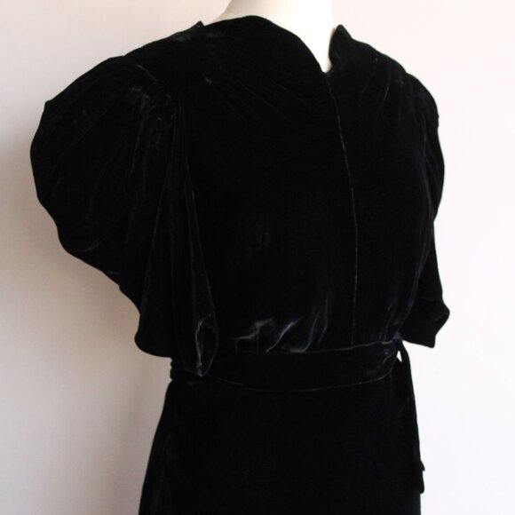 Vintage 1930s Dress, Kiviette Black Silk Velvet Rare Full Length Gown, Couture - Picture 12 of 13
